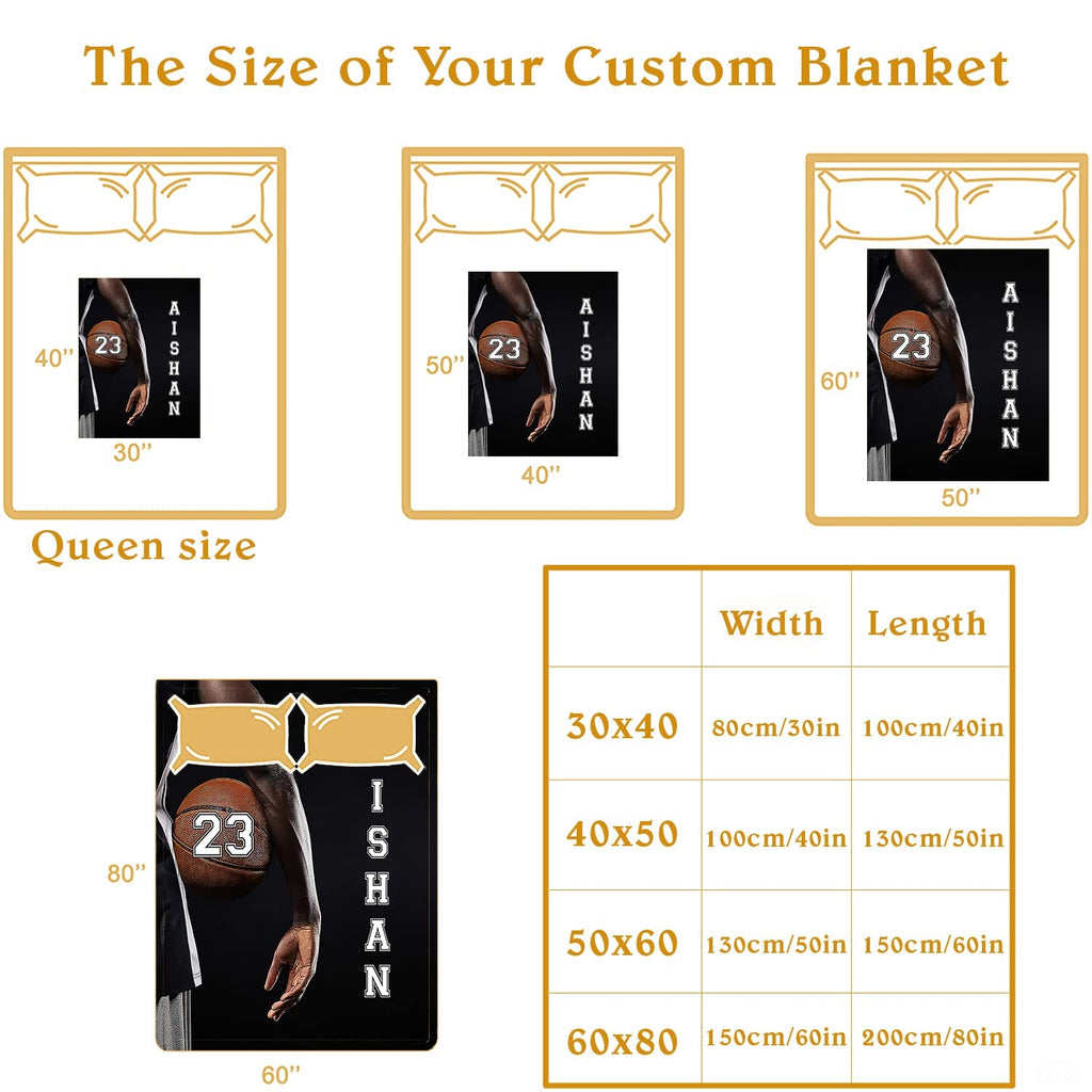 Personalized Basketball Held Under Player Arm Blanket with Name and Number