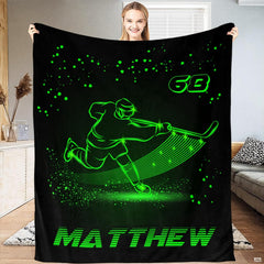 Vibrant neon green ice hockey bedding set displayed in an athletic-themed modern bedroom.