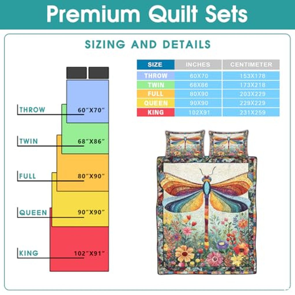 Personalized Dragonfly Patchwork Floral Garden Quilt Set