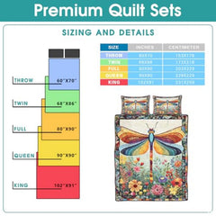 Personalized Dragonfly Patchwork Floral Garden Quilt Set