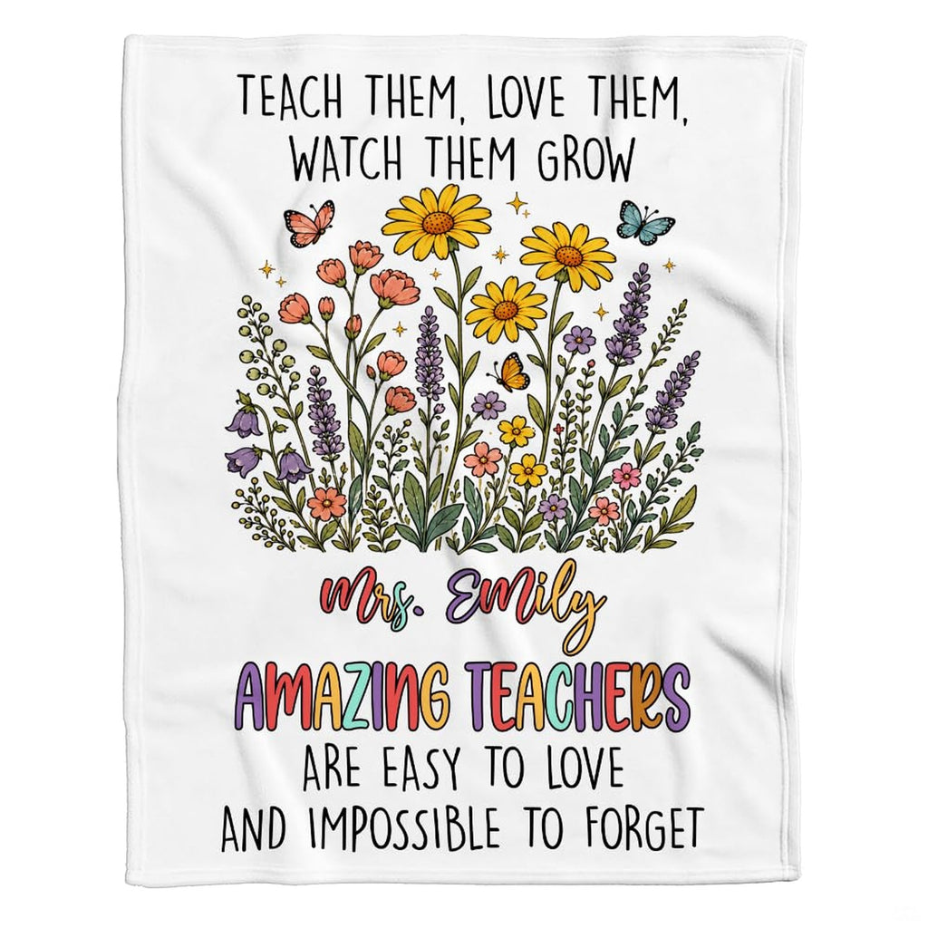 Teacher appreciation wildflower throw blanket featuring colorful meadow floral bouquet and butterflies