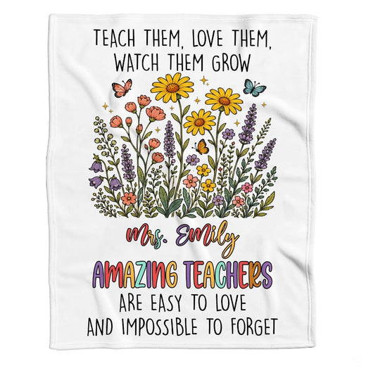 Teacher appreciation wildflower throw blanket featuring colorful meadow floral bouquet and butterflies