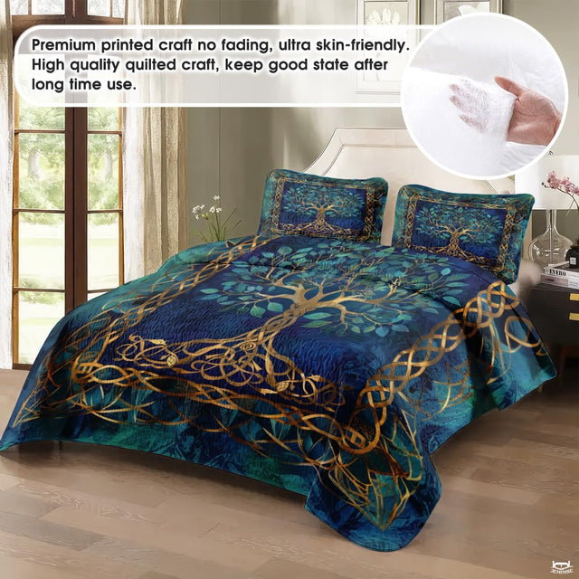 Personalized Yggdrasil Vibrant Gold Quilt Sets, Machine Washable