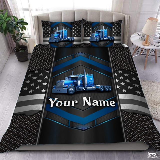 Custom Trucking Semi Truck Centered on Chevron Background Comforter