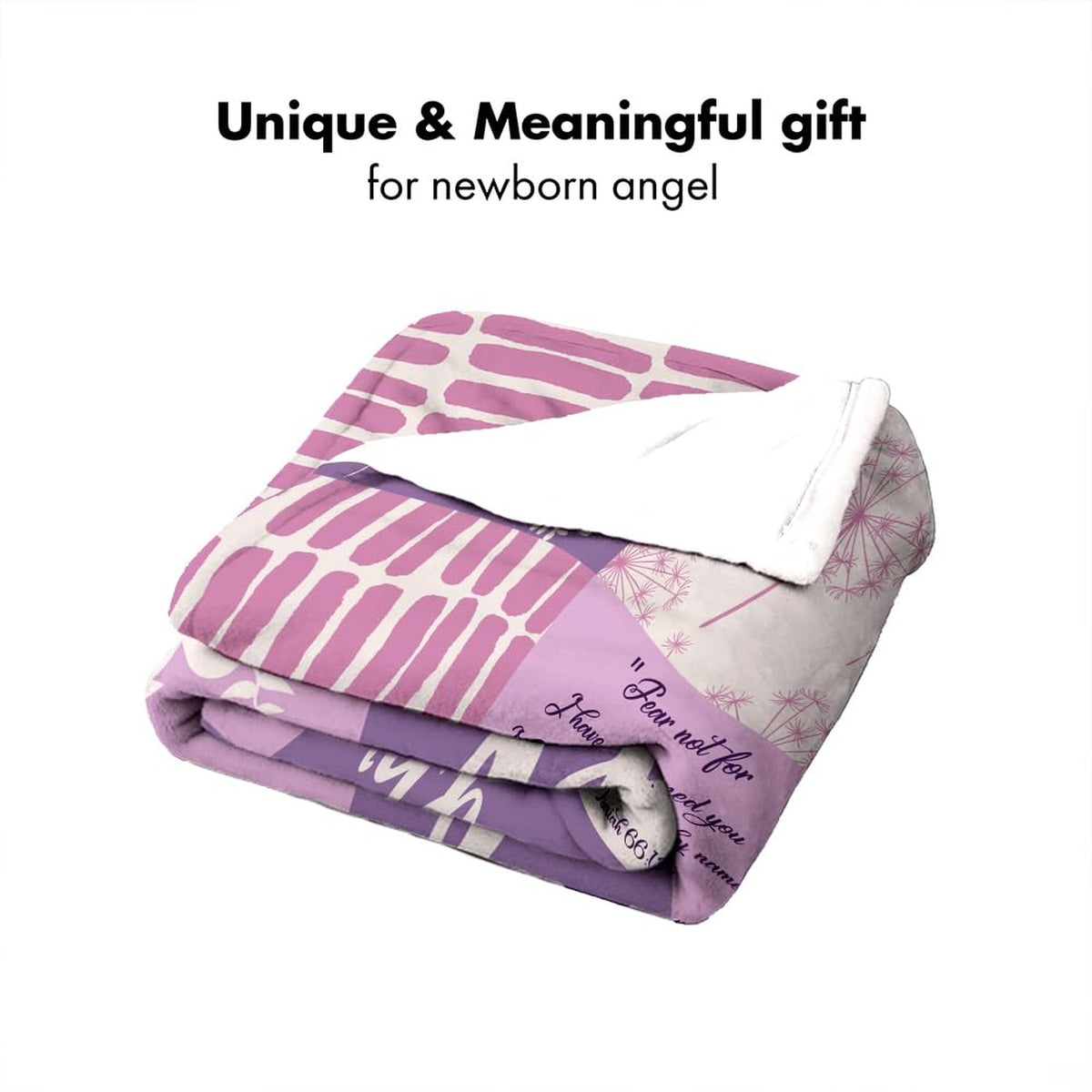 Neatly folded lavender display showing dandelion and patchwork patterns on clean white background.