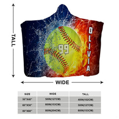 Softball split in fire and water waves design blanket unfolded view