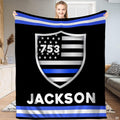 Thin Blue Line American flag shield emblem blanket held upright