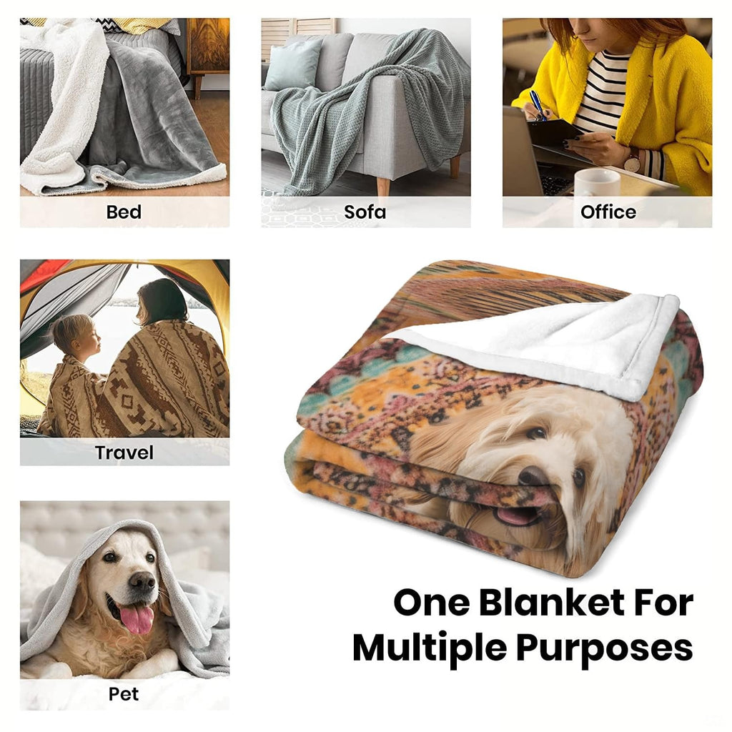 Alternative perspective of four grid doodle pet graphic blanket