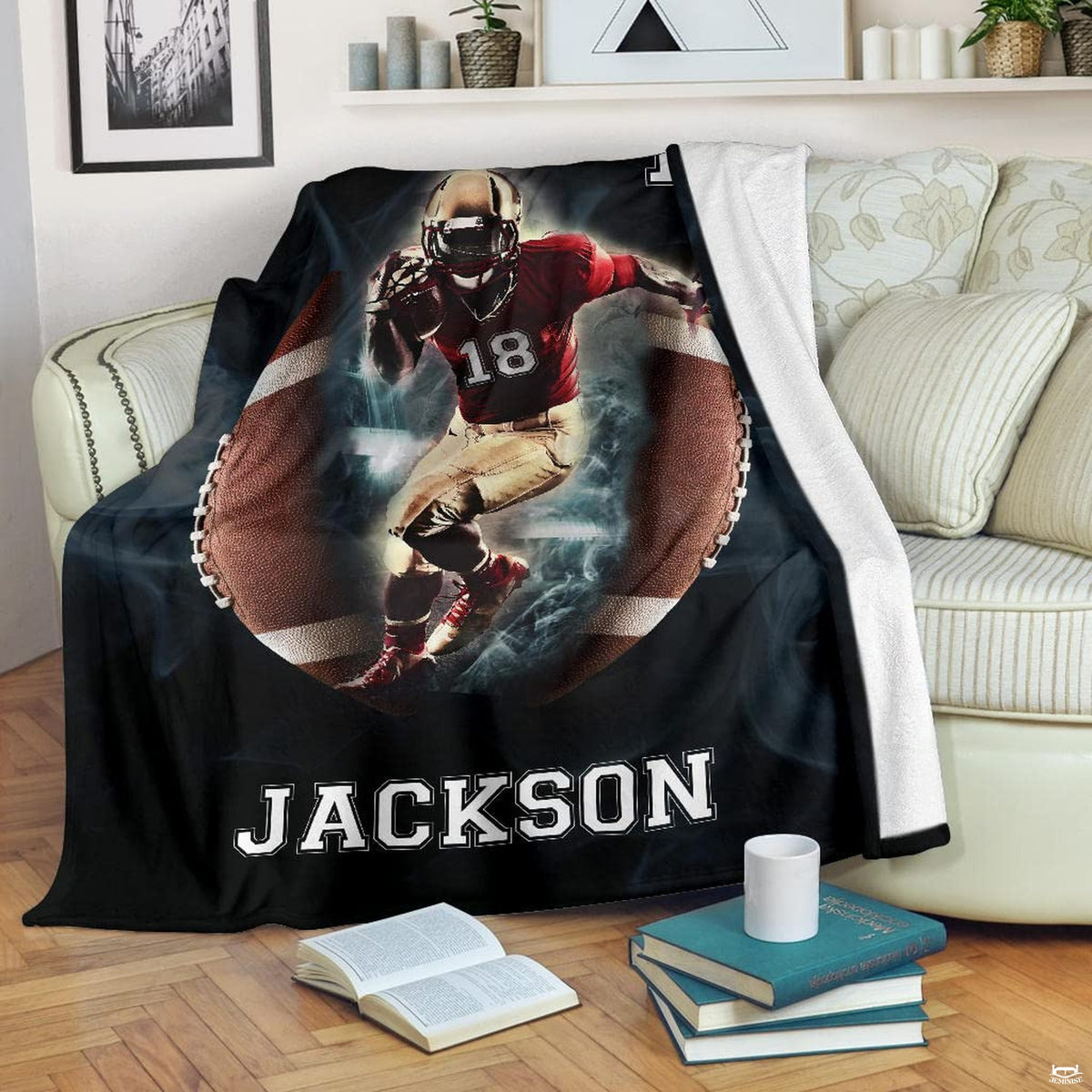 Athletic runner breakthrough graphic blanket styled on bedroom bed