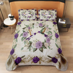 Hummingbird wreath bedding shown on a modern bed