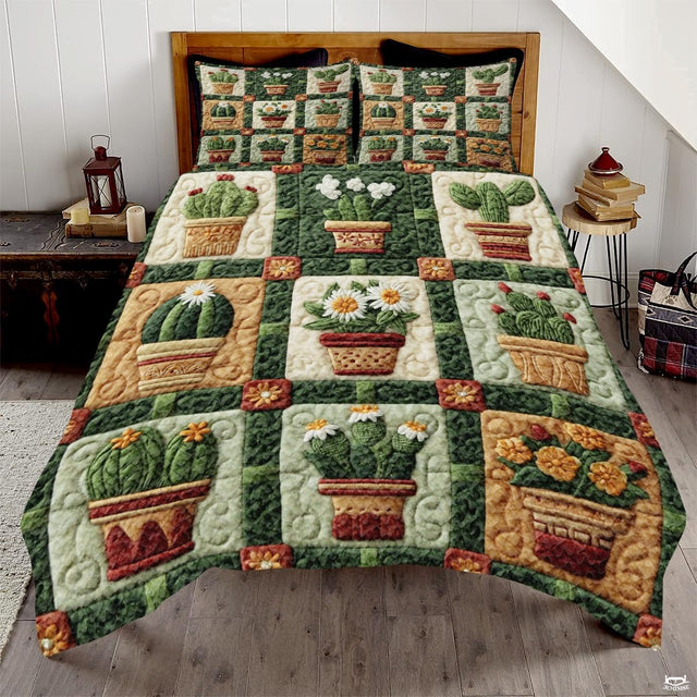 Desert Cactus Printed Quilt Set, Vibrant Cactus & Flower Quilt Bedspread Set – Colorful Bedding for Bedroom, Cozy Throw Quilt for Spring Summer Décor (Style #12)