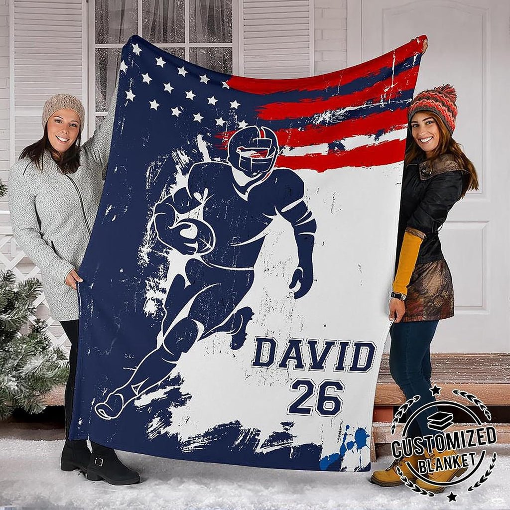 Close view of sprinting football runner silhouette and paint splatters on blanket