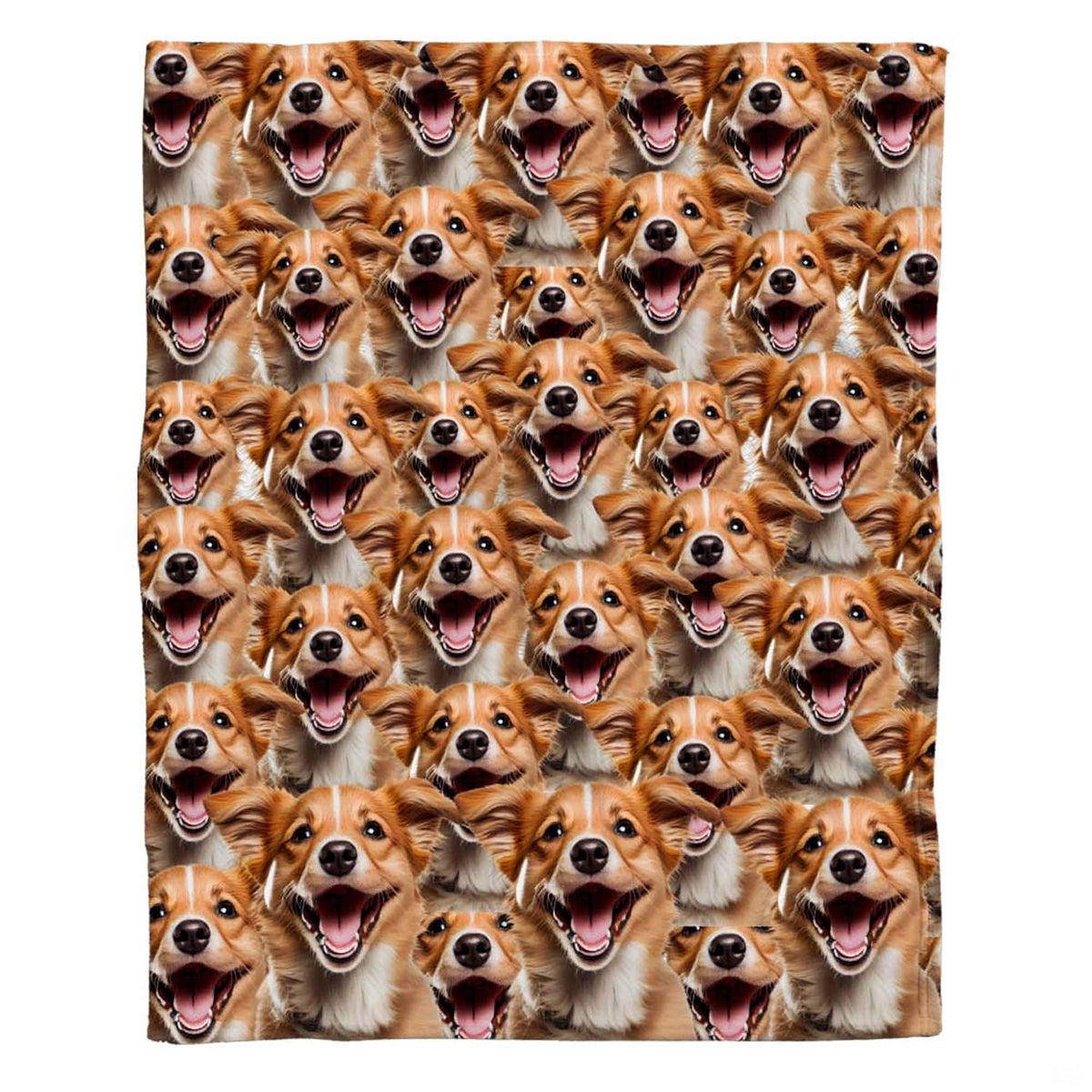 Bedroom setup showcasing a joyful puppy collage bedding set styled neatly with matching accent pillows.