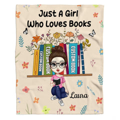 Personalized Girl in Glasses Reading Book Throw Blanket - Book Lover