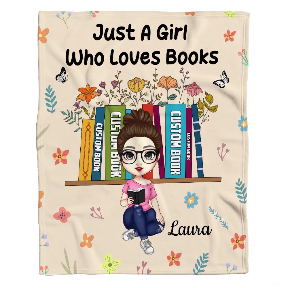 Personalized Girl in Glasses Reading Book Throw Blanket - Book Lover