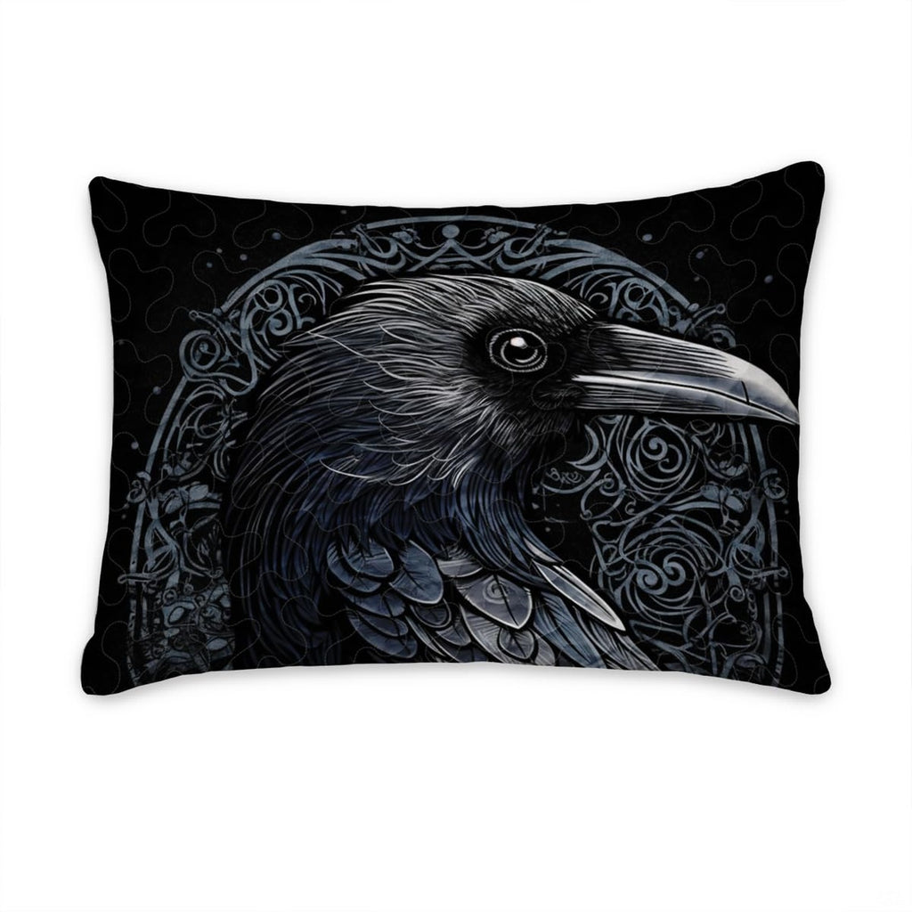 Matching pillowcase detail for mythology bedding set showing coordinating silver runic compass print