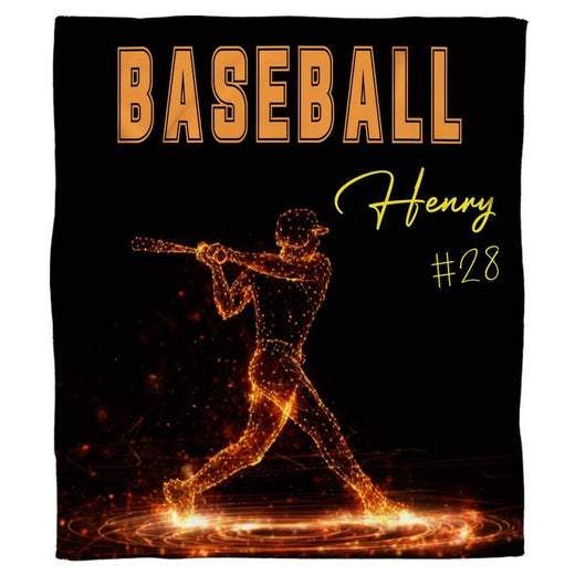 Fiery baseball batter throw blanket featuring glowing wireframe hitter swing on burning field