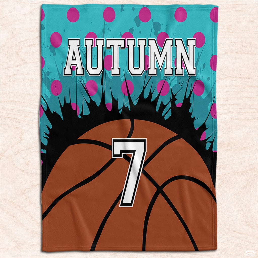Personalized Basketball Splattered Background Blanket with Name and Number