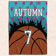 Personalized Basketball Splattered Background Blanket with Name and Number