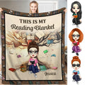 Personalized Cartoon Girl Reading in Front of Book Tree Throw Blanket