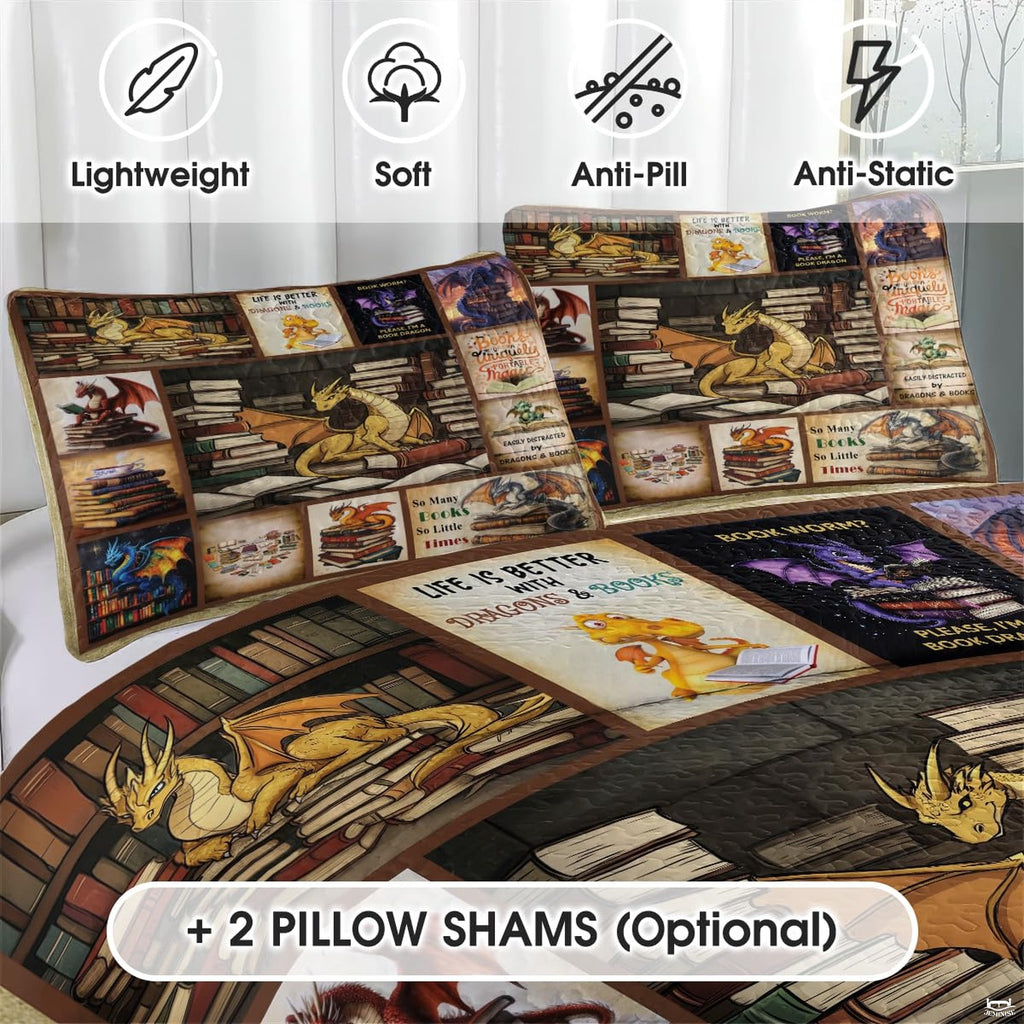 Close view of reading dragon pillow artwork