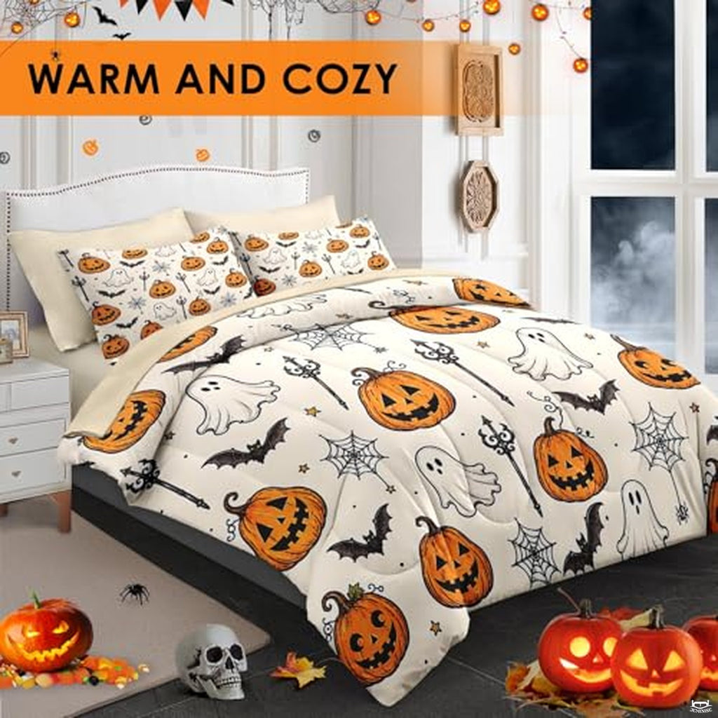 Pamnest Twin Halloween Comforter Set with Sheets, 5 Pieces Evil Bedding