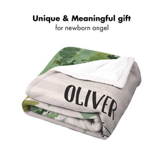 Neatly folded presentation showcasing watercolor evergreen tree artwork and crisp white lining.