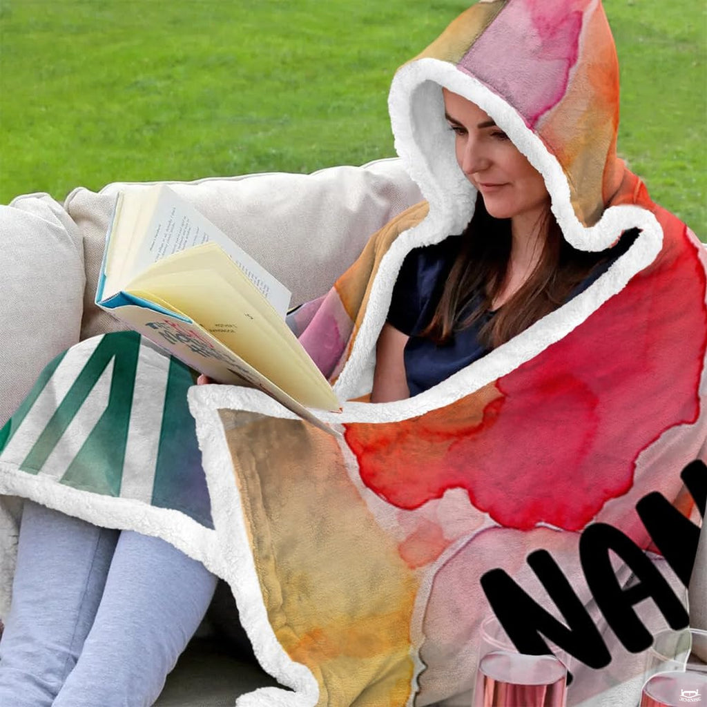 Size proportion chart showing available dimensions for the hooded sports blanket.