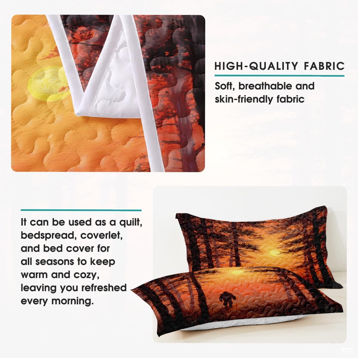 Personalized Bigfoot Forest Silhouette Quilt Sets, Machine Washable