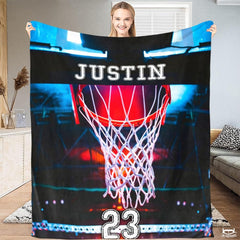 Personalized Basketball Hoop with Net Close Up Blanket with Name and Number