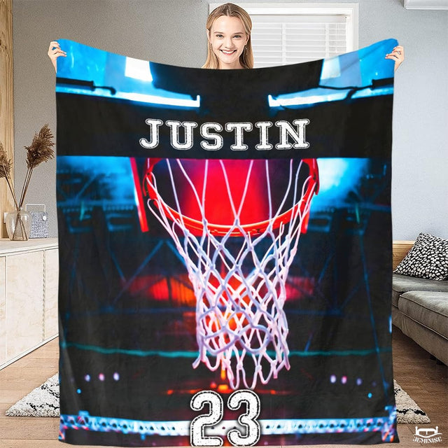 Personalized Basketball Hoop with Net Close Up Blanket with Name and Number