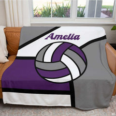 Modern geometric volleyball sports throw blanket view 5 showing stylized volleyball and clean color blocking