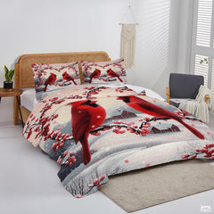 Winter Cardinals on Heart Shaped Berry Branches Patchwork Christmas Quilt