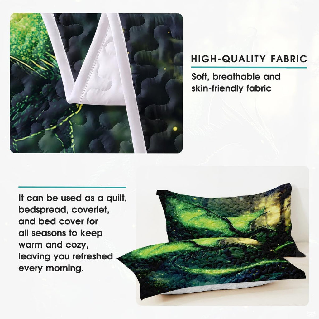 Green flying dragon artwork detail with pale reverse side shown
