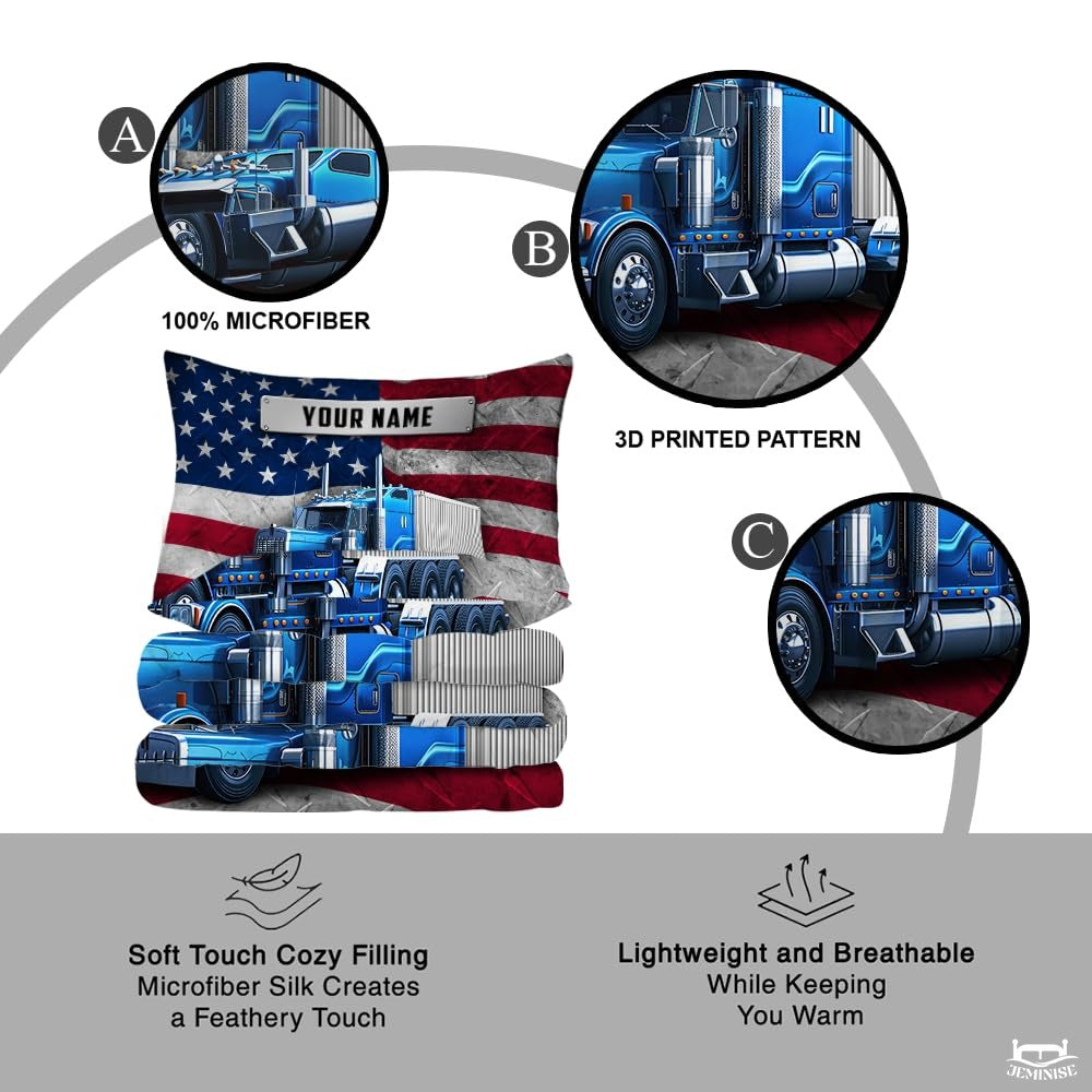 Custom Patriotic Semi Truck on American Flag Background Comforter