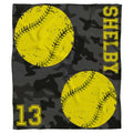 Camo softballs athletic tactical graphic blanket with yellow balls