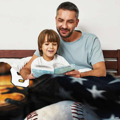 Patriotic baseball throw blanket view 3 highlighting stars and stripes flag, baseball details, and glove styling