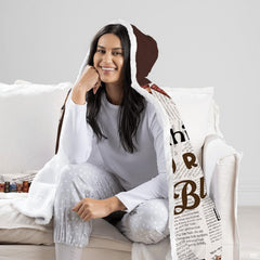 Detailed view of the edge stitching and graphic print clarity on the novel themed throw blanket