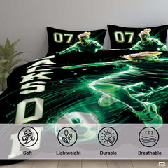 Custom Neon Green Soccer Player Artwork Comforter Set, Boys Room Decor