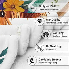 Angle view of botanical Highland cow throw blanket showing crisp edges and wildflower garden print