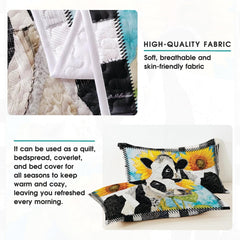 Cow with Landscape Patchwork Quilt, Animal Farmhouse Printed Quilt Set Bedding Set, Premium Patchwork Pattern Quilts Bedspread, Bedding Set with Cow Lover Gift