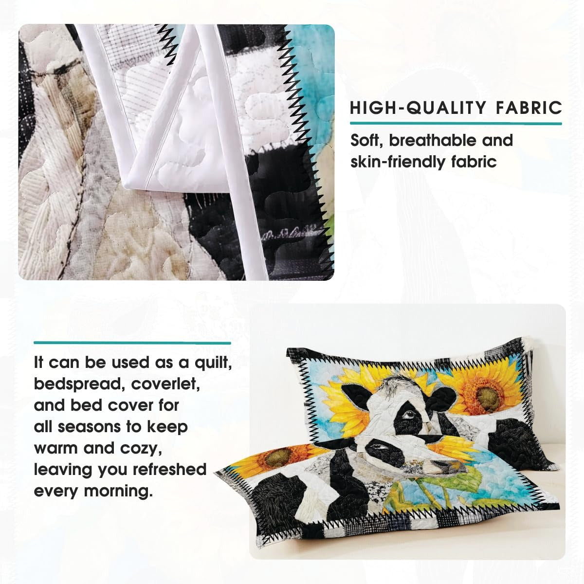 Cow with Landscape Patchwork Quilt, Animal Farmhouse Printed Quilt Set Bedding Set, Premium Patchwork Pattern Quilts Bedspread, Bedding Set with Cow Lover Gift