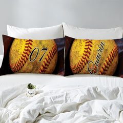 Softball-Themed Bedding for Girls and Women – Bright Teal Yellow Sports Comforter Set for Softball Lovers, Decorative Bedroom Set in Twin, Queen & King