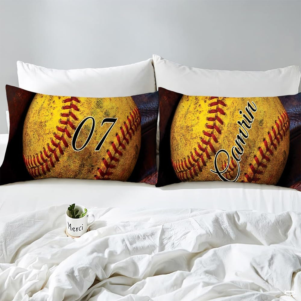 Softball-Themed Bedding for Girls and Women – Bright Teal Yellow Sports Comforter Set for Softball Lovers, Decorative Bedroom Set in Twin, Queen & King