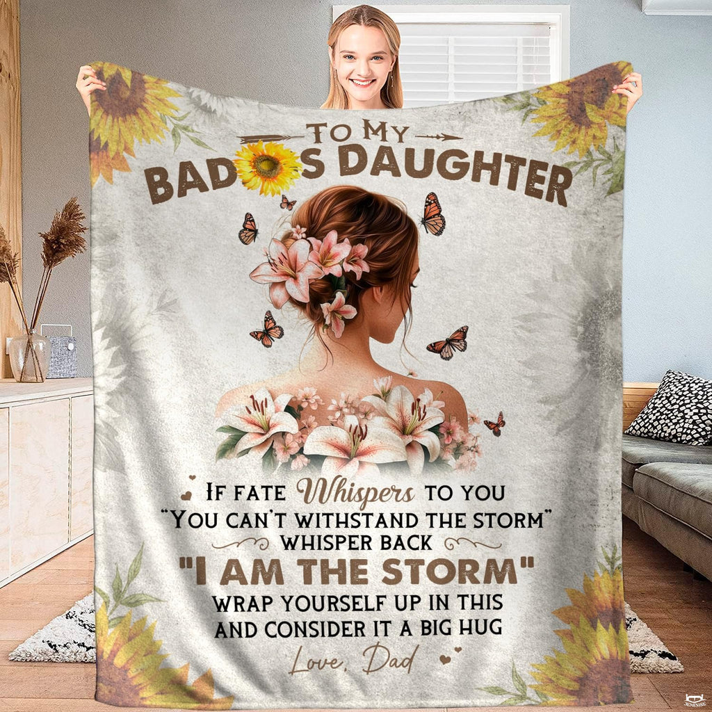 Side view of woman floral artwork bedding set placed in a bright, modern rustic interior setting.
