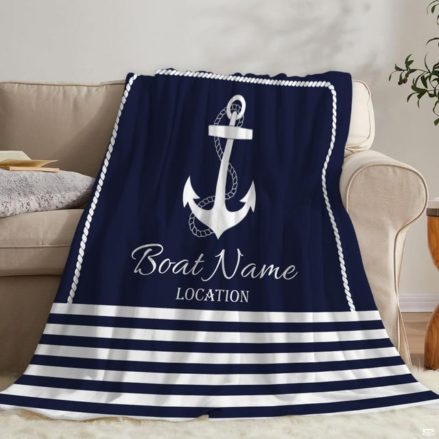 Maritime bedding displaying horizontal navy and white sailor stripes along the bottom panel.