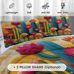 Personalized Vibrant Embroidered Desert Cactus Quilt Set