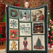 Vintage Christmas Postage Stamp Throw Blanket