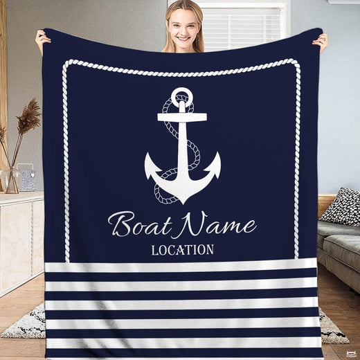 Marine bedding set featuring a central white ship anchor wrapped in rope over navy blue.