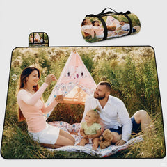 Family photo meadow picnic outdoor blanket with matching carry duffle bag